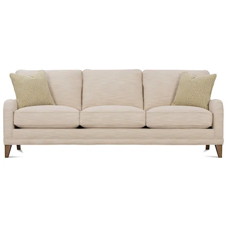 Customizable Sofa with English Arms, Shaped Legs and Knife Style Back Cushions